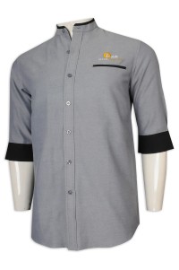 KI107 設計男裝中袖廚師制服 撞色袖65%棉 35%滌 CVC牛津紡 新加坡 廚師制服製造商   半袖廚師長外套